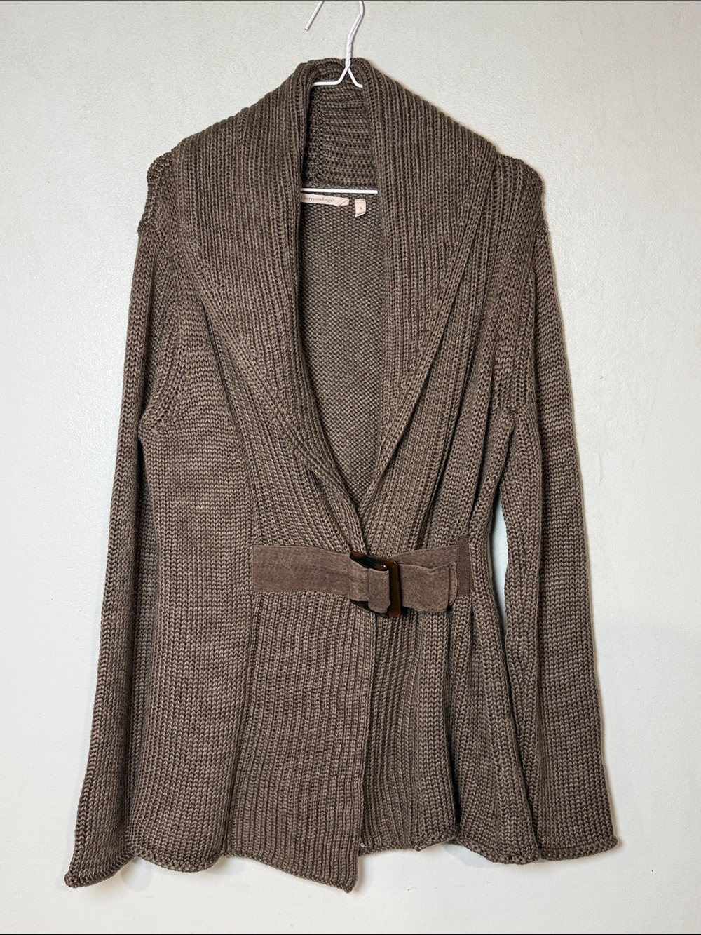 Soft Surroundings Brown Country Weekend Leather Belt Knit Wool Blend Sweater L